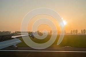 Airplane landing at the Schiphol airport