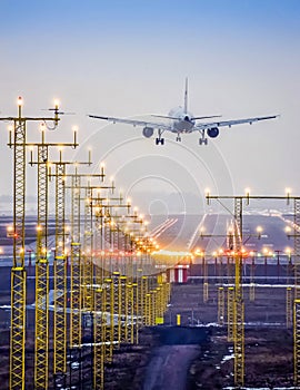 Airplane landing to airport runway