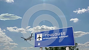 Airplane landing at Toulouse France airport