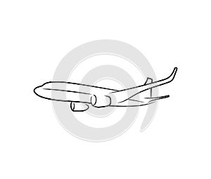 Airplane line art, air plane doodle art logo isolated on white background.