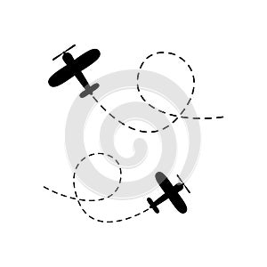 Airplane line path icon set. Vector illustration of air plane