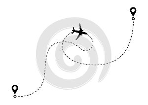 Airplane line path vector icon.