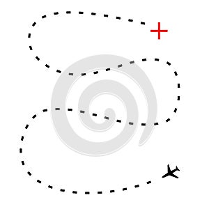 Airplane line path vector icon of air