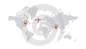 Airplane line path vector icon of air plane flight route