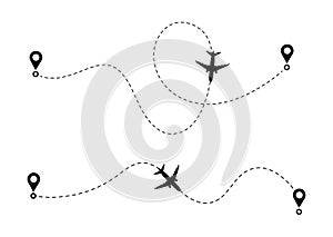 Airplane line path vector icon.