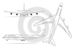 Airplane, linear icon set on a white background isolated vector illustration