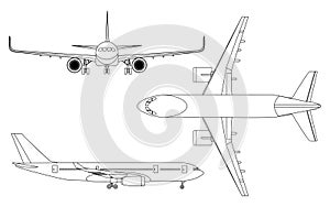 Airplane, linear icon set on a white background vector illustration