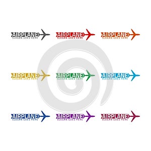 Airplane logo template icon isolated on white background. Set icons colorful