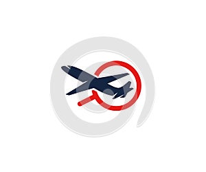 Airplane and magnifier logo template. Search for flights and flights vector design