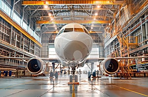 Airplane maintenance hangar interior