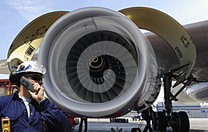 Airplane mechanic and jet engine