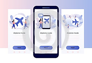 Airplane mode concept. Flight mode on phone or laptop. Info notification in air plane. Screen template for mobile