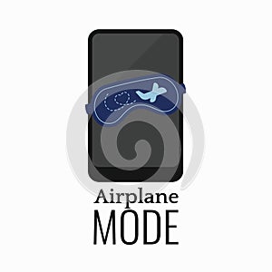 Airplane mode smatrphone with sleep mask and airplane sign isolated on white background.