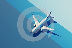 Airplane model casting shadow on two-toned backdrop