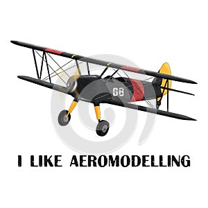 Airplane model with the inscription I like aeromodelling. Illustration for printing