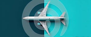 The airplane model on a vibrant turquoise and dark background..AI generated image