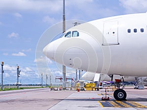 Airplane near the terminal in an airport