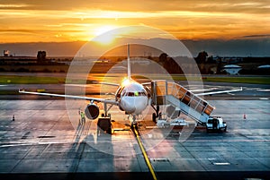 Airplane near the terminal in an airport