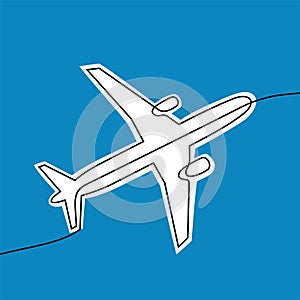 Airplane one line colourful vector illustration