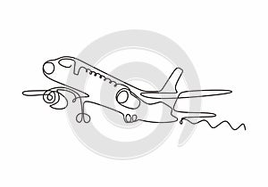 Airplane one line drawing minimalism design vector illustration. Continuous single sketch lineart simplicity style