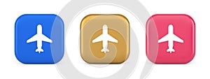 Airplane online check in button digital service passenger registration 3d realistic icon