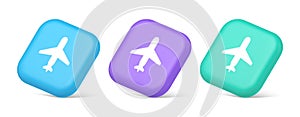 Airplane online check in button digital service passenger registration 3d realistic isometric icon