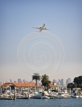 Airplane over Marina, San Diego California