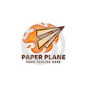 Airplane Paper Origami with Fire Flame Burn Illustration Logo