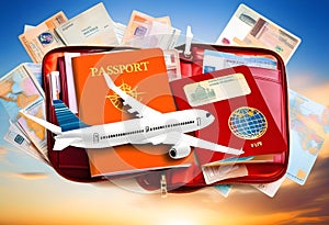 airplane passport flight travel traveller fly travelling citizenship air concept - stock image