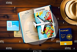 airplane passport flight travel traveller fly travelling citizenship air concept - stock image