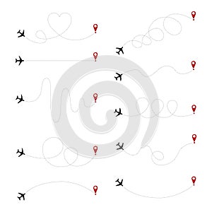 Airplane path set. Vector