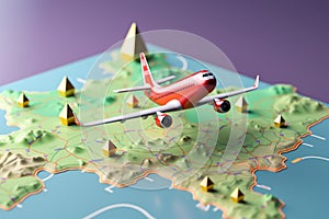 Airplane pin GPS. 3D world map icon for seamless navigation concept