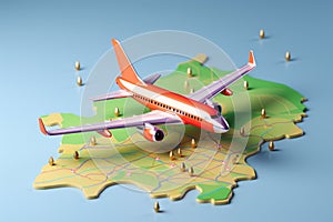 Airplane pin GPS. 3D world map icon for seamless navigation concept