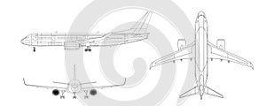 Airplane Plan. Black Outline Aircraft On White