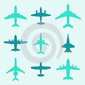 Airplane, plane, aircraft icon set. Vector illustration