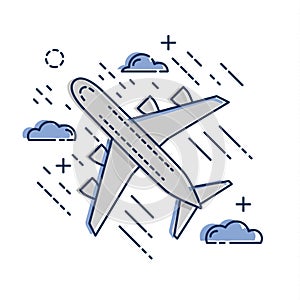Airplane plane airliner icon isolated on white background. Flat and line art style.