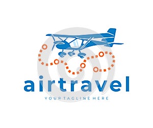 Airplane, plane, flying club and air travel, logo design. Flights, travel, aviation and airport, vector design