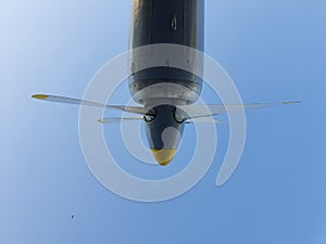 Airplane propeller against the blue sky