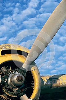 Airplane propeller with blue sky