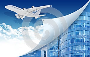 Airplane pulls the rope edge of paper