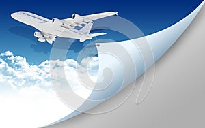 Airplane pulls the rope edge of paper