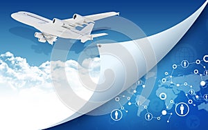 Airplane pulls the rope edge of paper