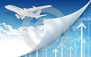 Airplane pulls the rope edge of paper