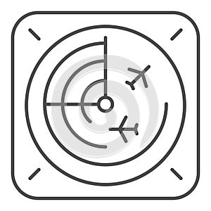 Airplane radar thin line icon, airlines concept, radar monitor vector sign on white background, radar outline style for