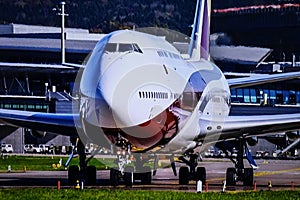 Airplane ready to take off from runway.