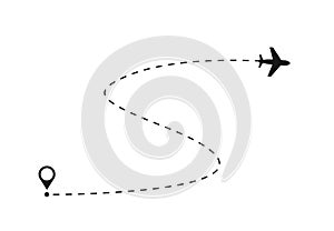 Airplane routes set. Plane paths. Aircraft tracking, planes, travel, map pins, location pins. Vector illustration. photo
