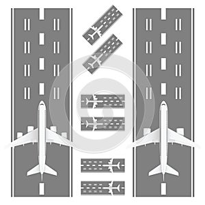 Airplane on runways set illustration