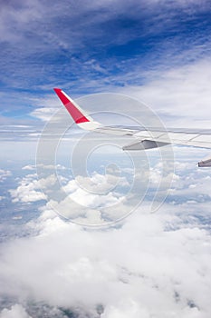 Airplane's wing from window airplane view.