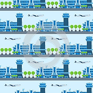 Airplane seamless pattern background vector illustration top view plane and aircraft transportation travel way design