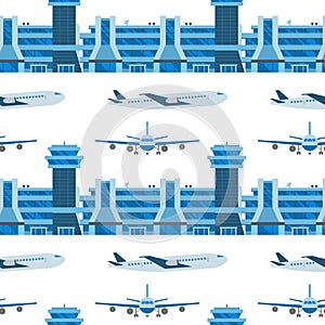 Airplane seamless pattern background vector illustration top view plane and aircraft transportation travel way design